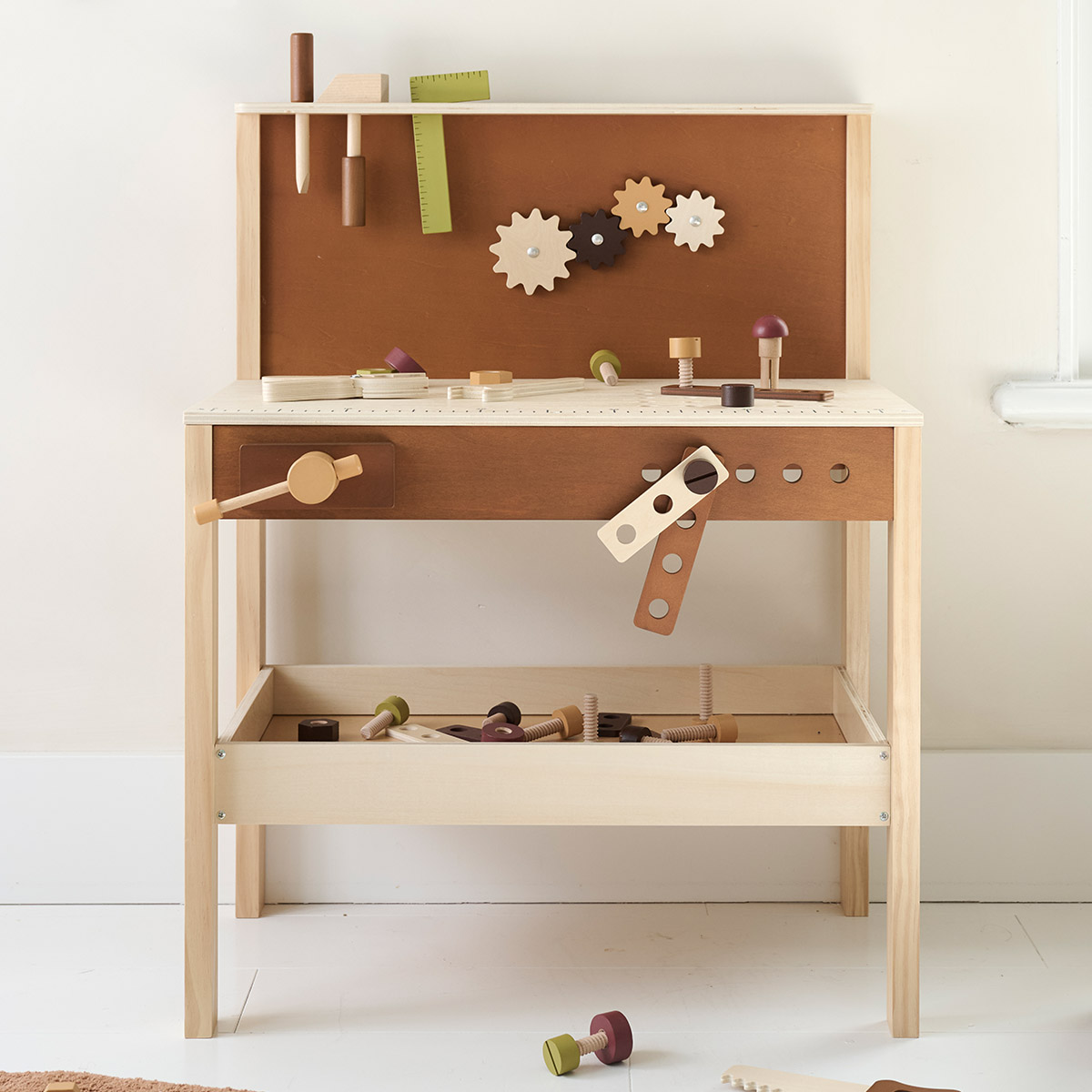 Établi de bricolage «Noyer» | Ensemble d'outils de 34 pièces inclus | Noix