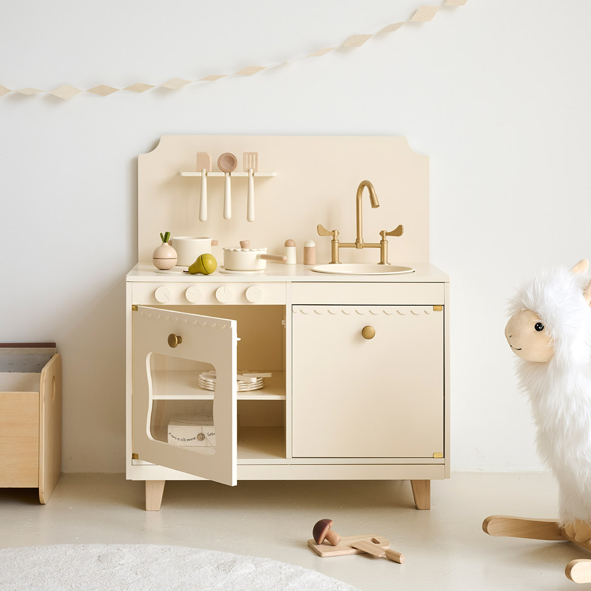 Houten speelkeuken «Sorbier» | Met 13-delige accessoires | Off-White