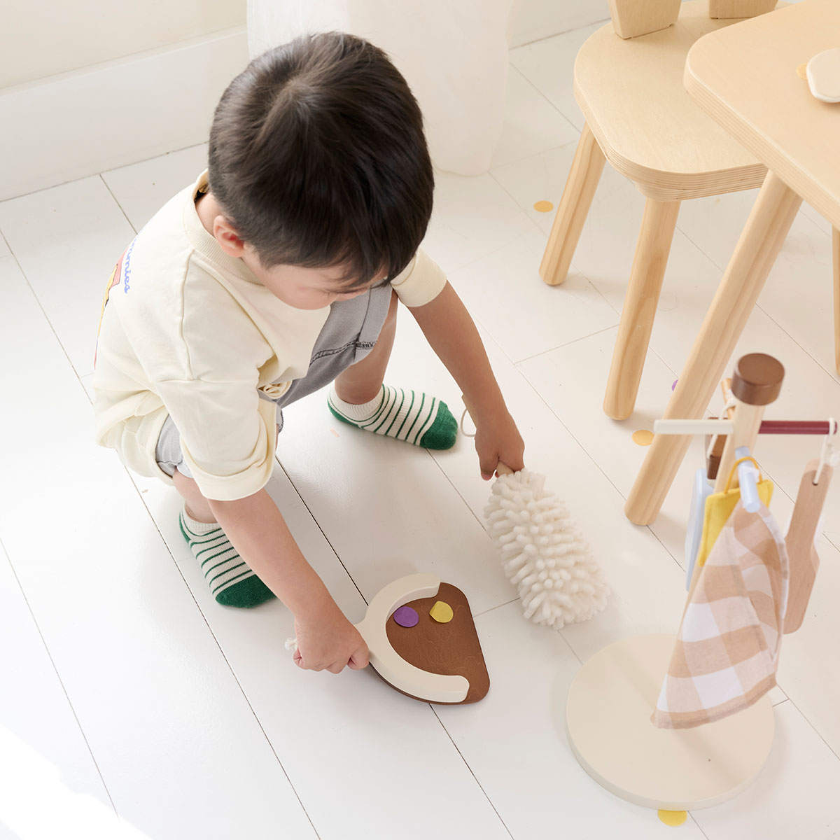 Kinder schoonmaakset hout «Noyer» | 6-delige accessories incl.