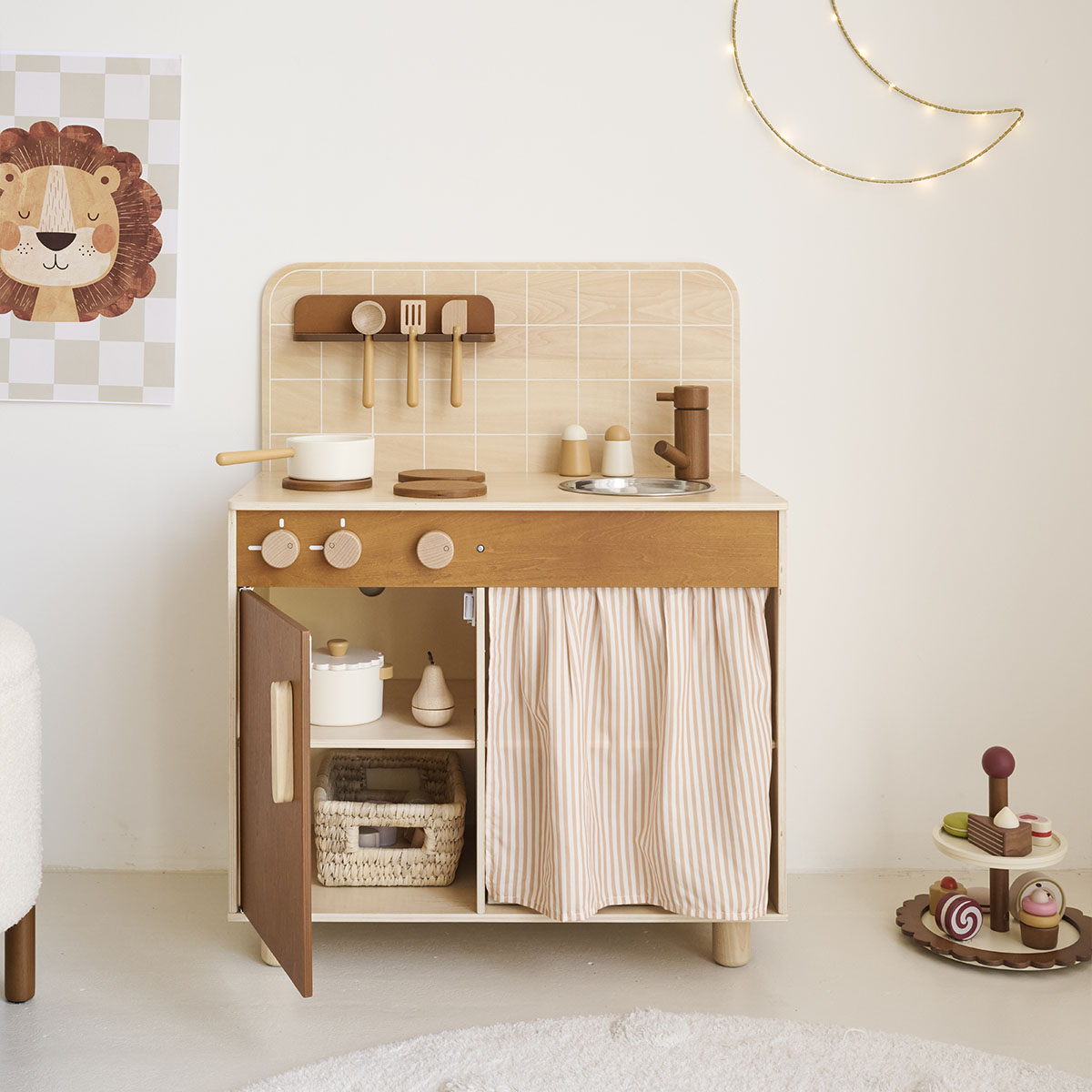 Cuisine en bois enfant «Noyer» | 12 accessories incl. | Noix