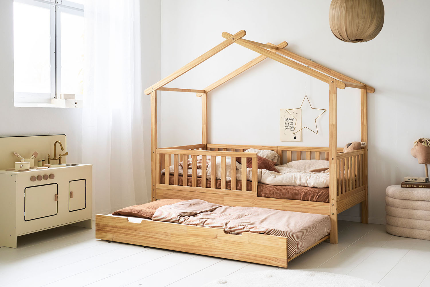Ausziehbett für Hausbetten und «Nid» Juniorbett 80 x 160 cm | Natur
