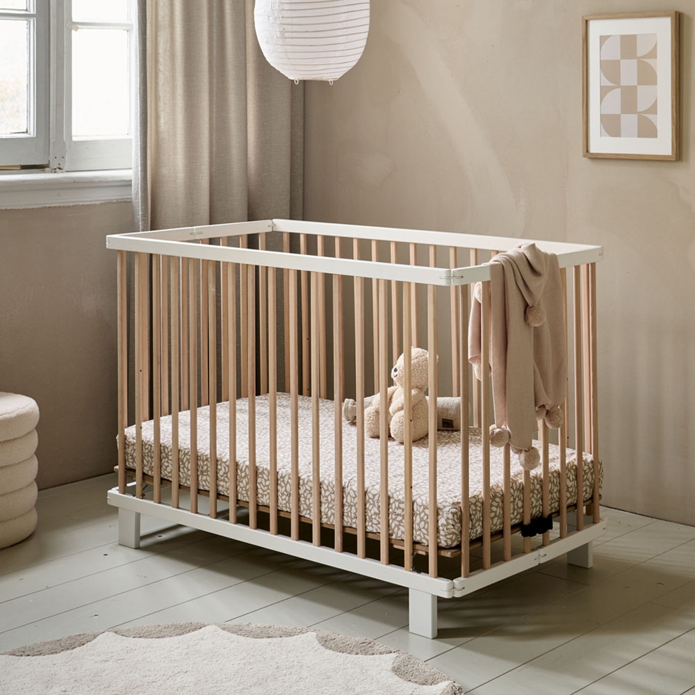 Babybett «Origami» | 60 x 120 cm | Zusammenklappbar | Weiss & Natur