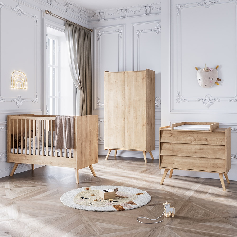 Allergie Voorloper Oefening Meegroei babykamer | 'Vintage' | 3-delig | Hout | Ledikant, commode &  kinderkast