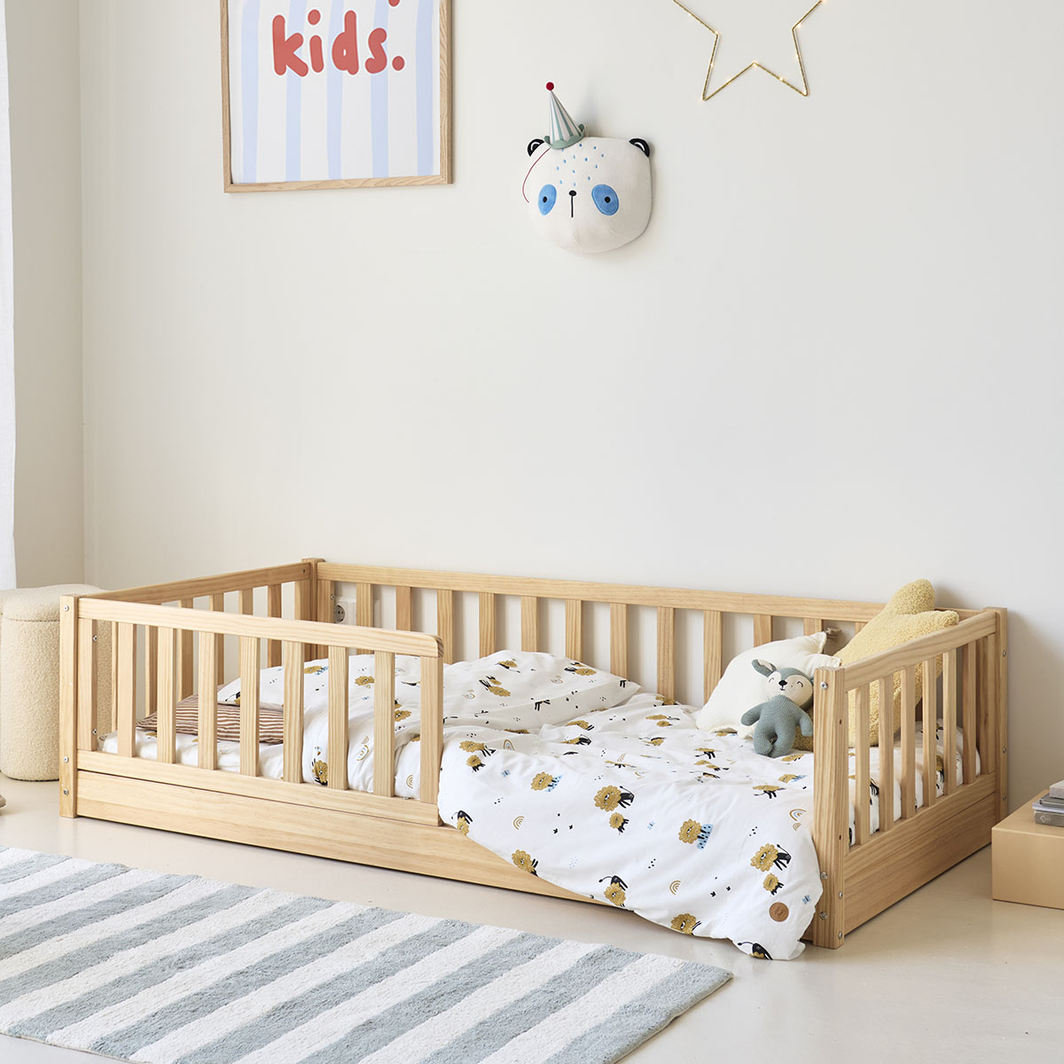 Lit Montessori 2-en-1 Nid 80x160 cm en naturel, convertible pour taille lit enfant modulable