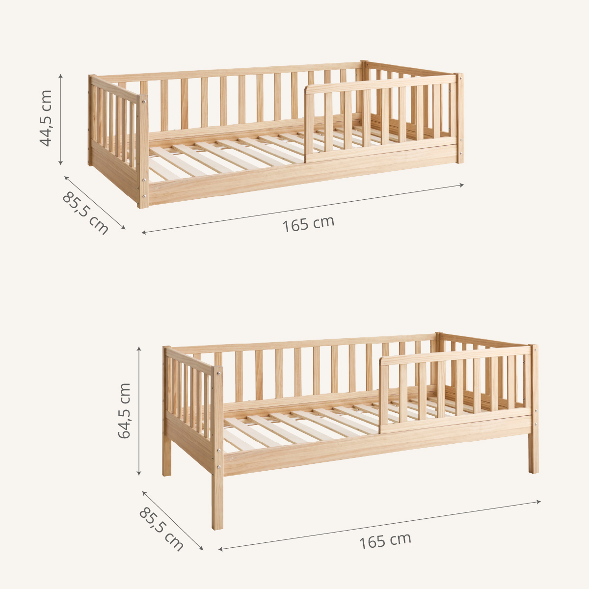 2-in-1 Montessori vloerbed en juniorbed «Nid» | 80 × 160 cm | Naturel