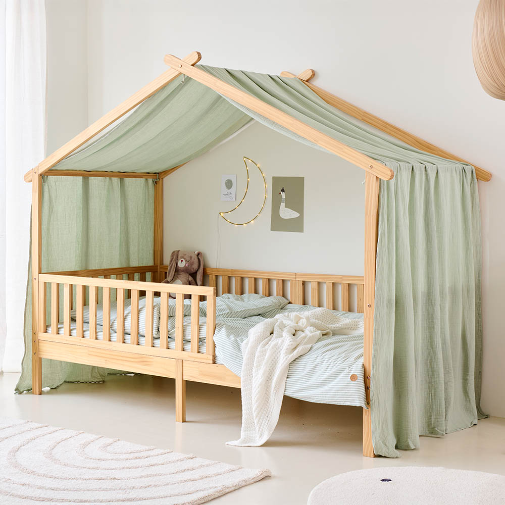 GORDIJN VOOR BEDHUISJE «MAISON» | 80 X 160 CM | MOUSSELINE KATOEN | GROEN