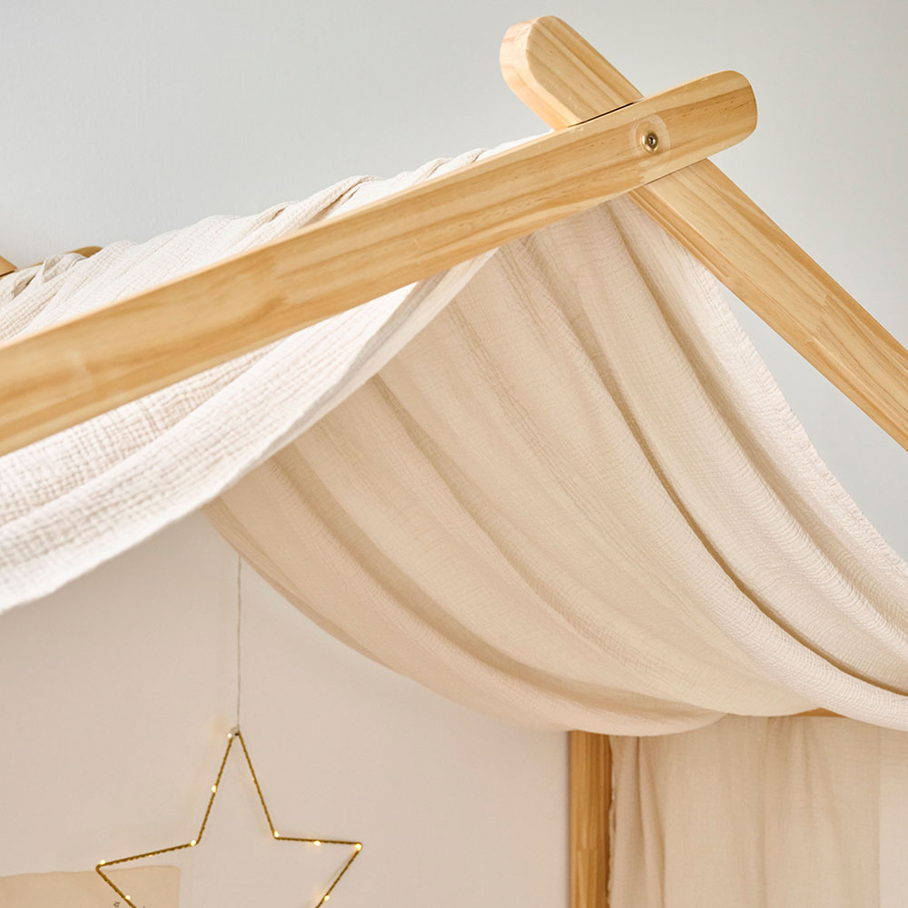 GORDIJN VOOR BEDHUISJE «MAISON» | 90 X 200 CM | MOUSSELINE KATOEN | BEIGE