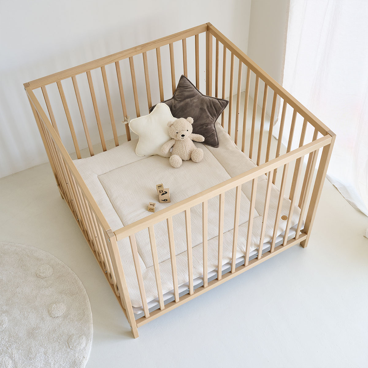 BOXKLEED 95 X 95 CM | BIOLOGISCH MOUSSELINE KATOEN | BEIGE