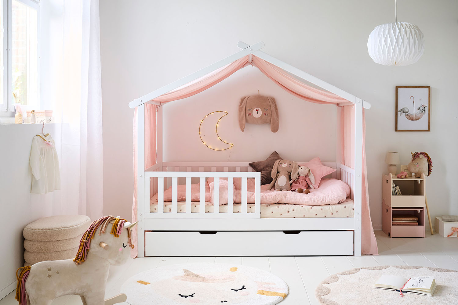 CURTAIN FOR HOUSE BED «MAISON» | 80 X 160 CM | MUSLIN COTTON | PINK