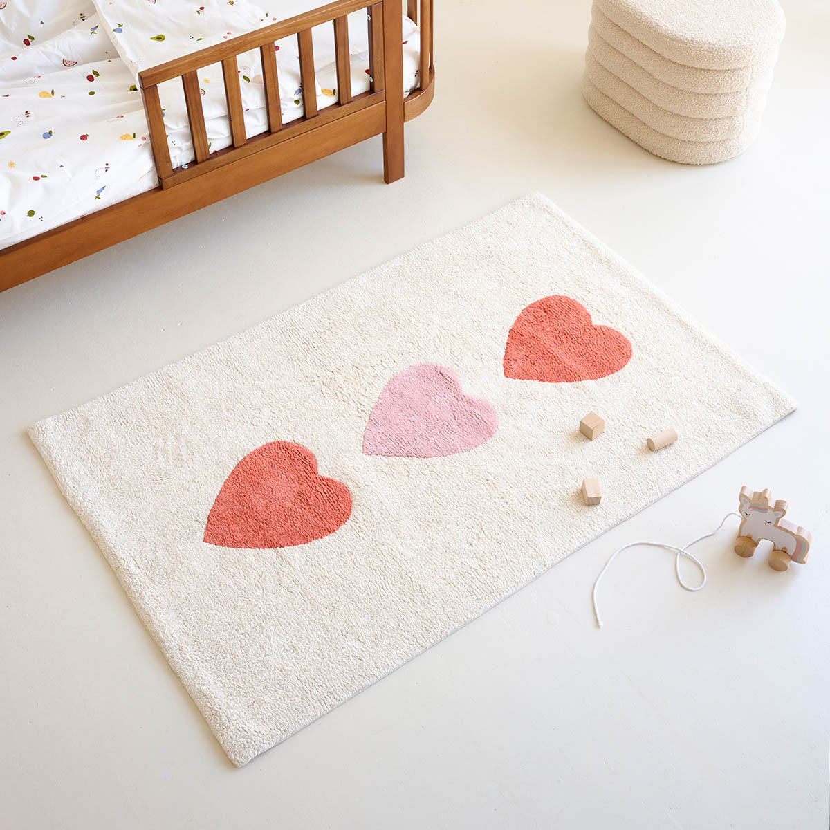 Wasbaar kindervloerkleed | Rechthoekig 80 x 120 cm | Hartjes