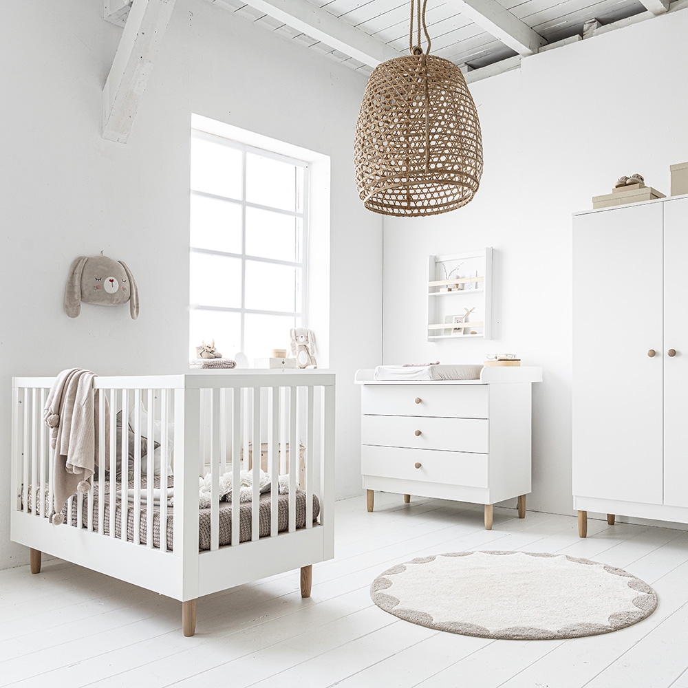 Chambre bébé complète évolutive Bocca en bois blanc, lit, commode et armoire scandinave