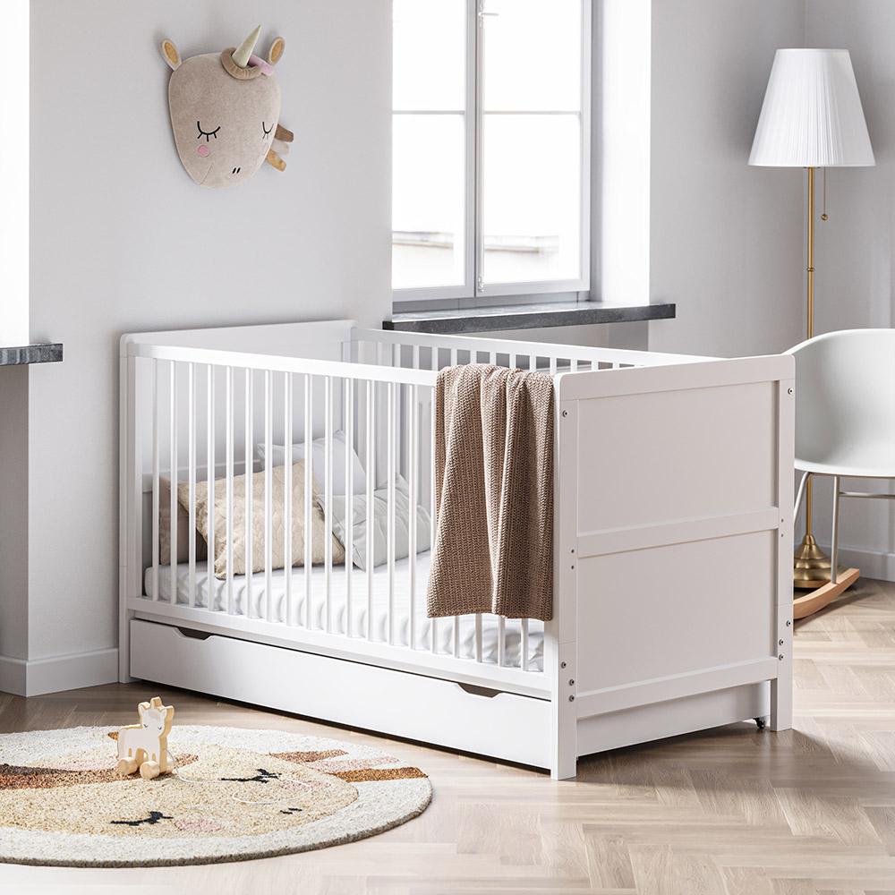 3 in 1 Convertible cot bed "EVOLUTIF" AURORE (0-4 YEARS) - White toddler bed 70X140cm