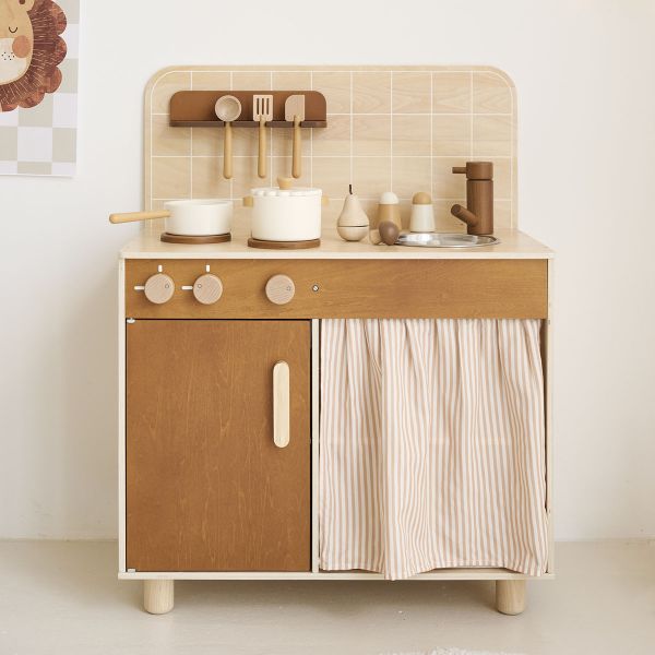 Houten speelkeuken «Noyer» | Met 12-delige accessoires | Walnoot