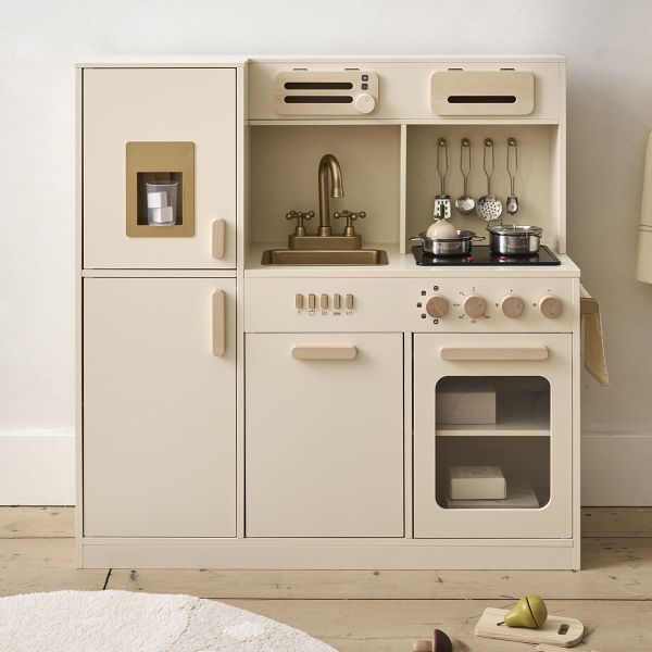 Houten speelkeuken XL «Noisette» | Met 9 accessoires | Beige