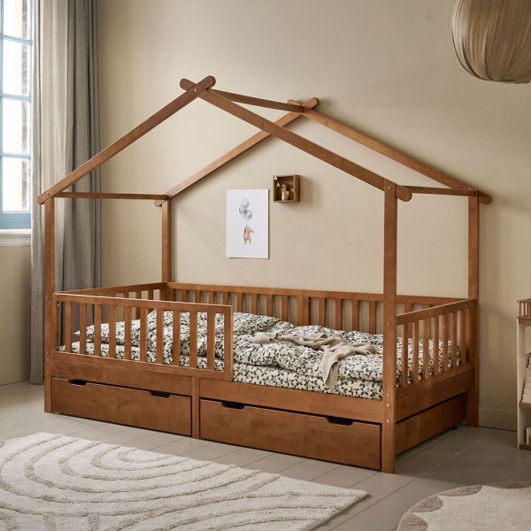 BEDHUISJE / EENPERSOONSBED «MAISON» | 200 X 90 CM | WALNOOT
