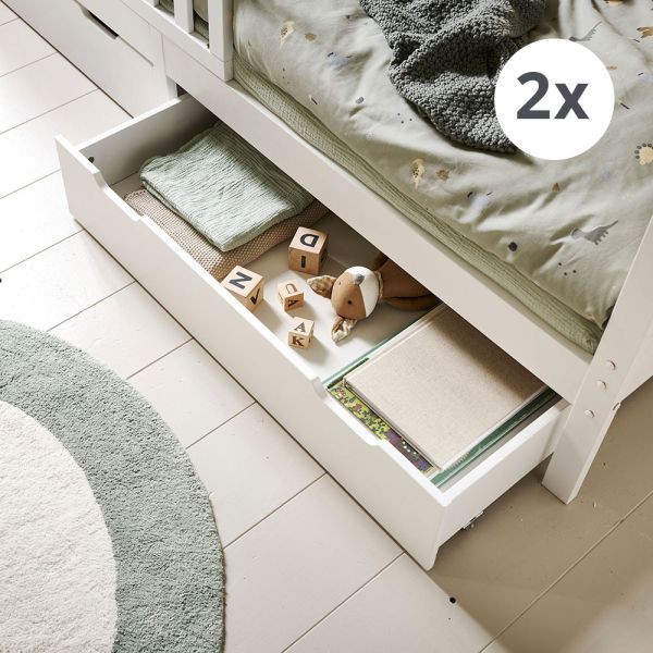 SET VAN 2 ONDERSCHUIFLADES VOOR BEDHUISJES EN KINDERBED «MILO» (90 X 200 CM) | WIT
