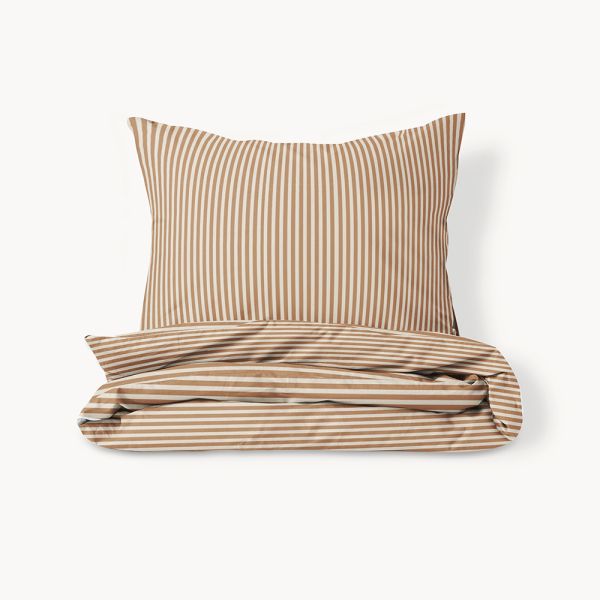 Beige dekbedovertrek met strepen van 140x200 cm van katoen in beige en caramel van Petite Amélie 