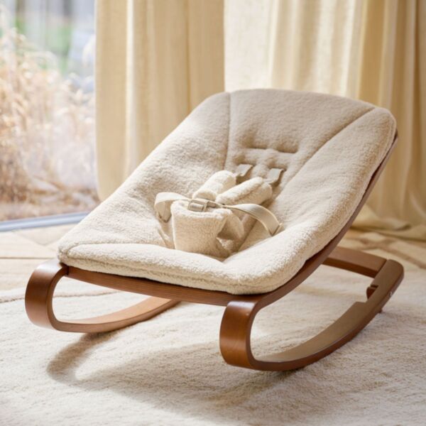 Wipstoel baby «Cocoon» | Beige teddy en walnoot
