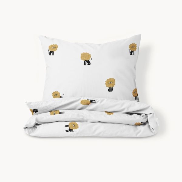 Dekbedovertrek peuterbed leeuw, incl. kussenhoes «Leo» | Organisch | 120x150cm | Wit