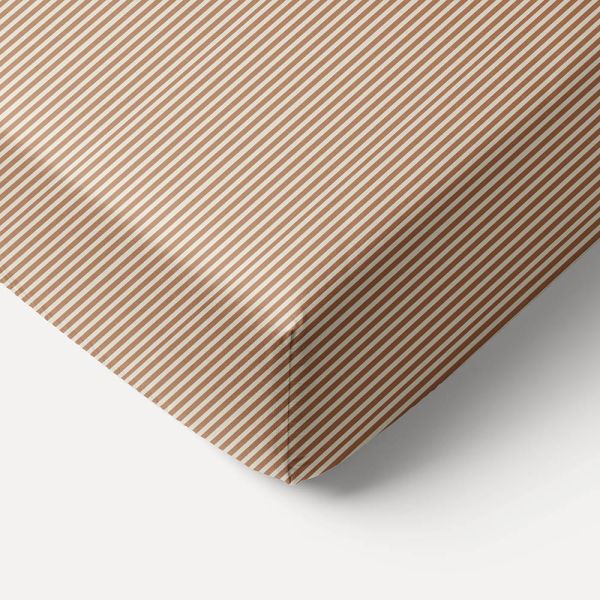 Hoeslaken met print en strepen van 80x160 cm van katoen in beige en caramel van Petite Amélie
