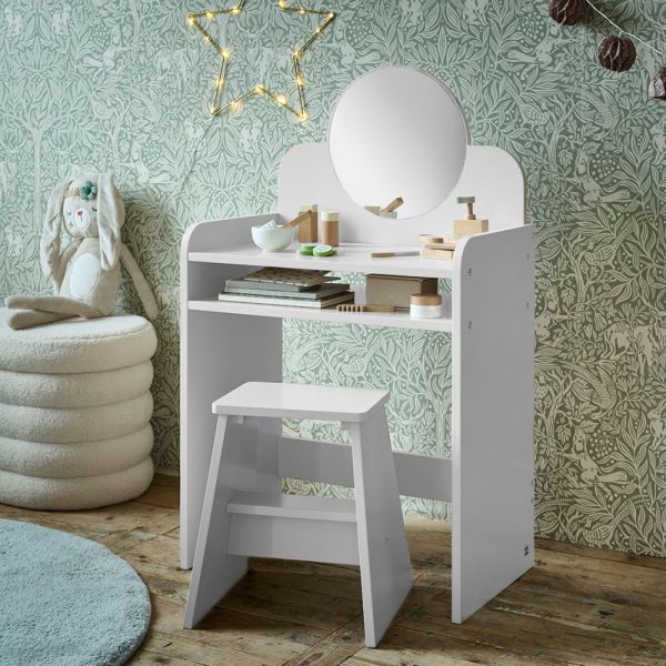 KINDER KAPTAFEL VAN HOUT | «BELLE» | WIT | MET SPIEGEL EN STOEL