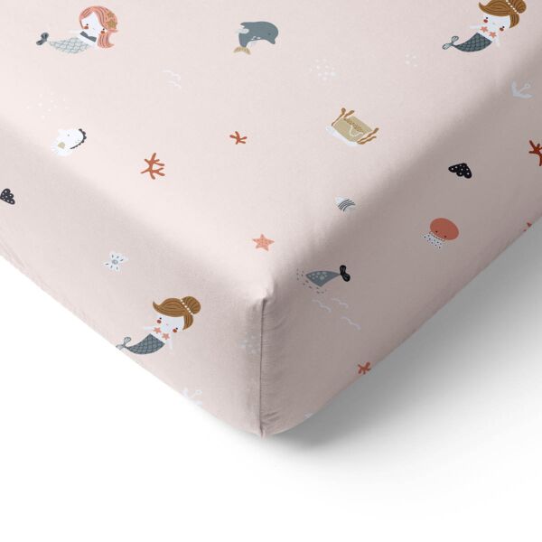 PEUTERBED HOESLAKEN 70x140 CM «MERMAIDS» | LICHT OUDROZE