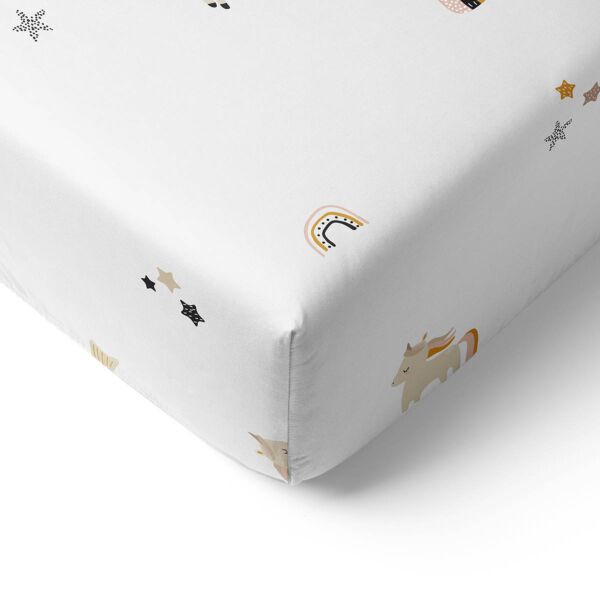 Eenpersoons hoeslaken met unicorn print voor meisje peuterbed 160x80 van Petite Amélie