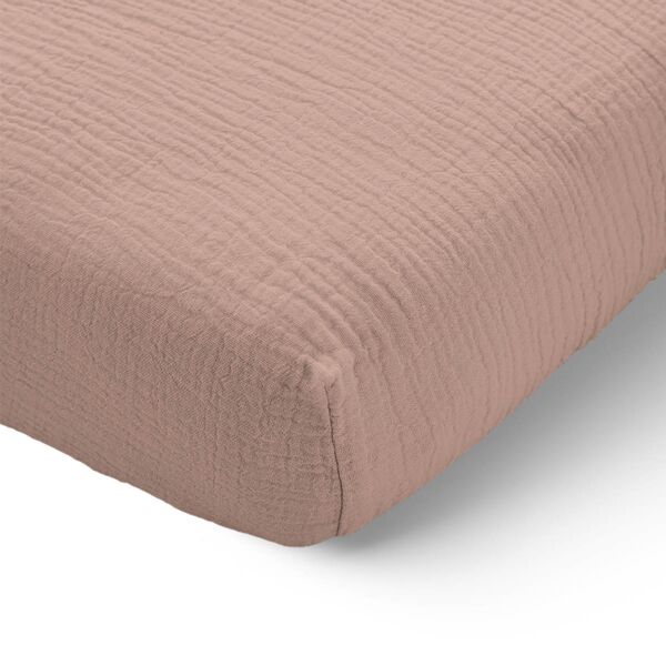 Hoeslaken van 60x120 cm in roze van mousseline biologisch katoen van Petite Amélie 