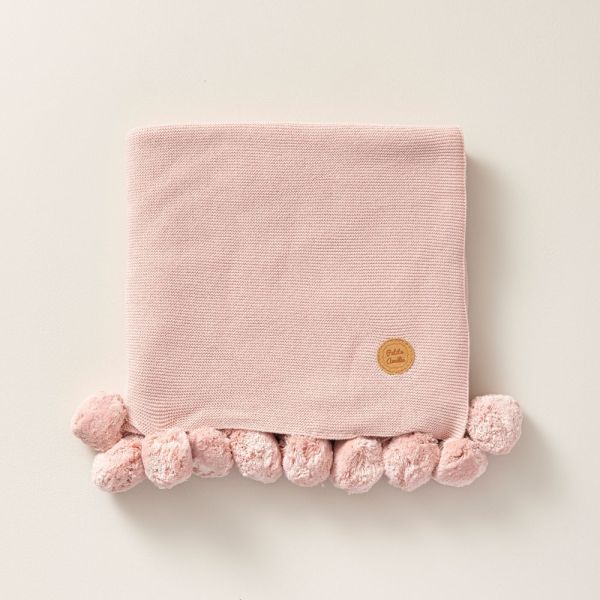 Roze ledikantdeken met Pompons 80x100 | Petite Amélie