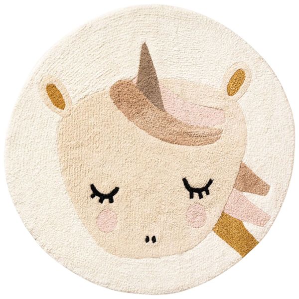 Unicorn vloerkleed in roze van katoen met een diameter van 110cm van Petite Amélie