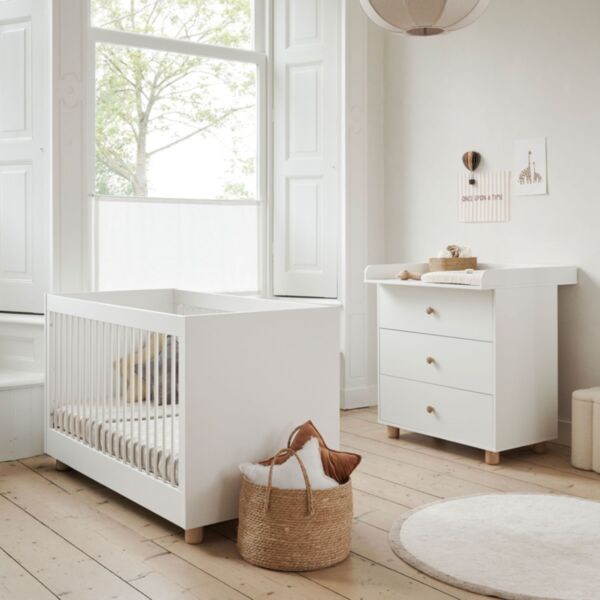 Doorgroei babykamer «Bocca Nova» 2-delig | Meegroeibed en commode | Wit