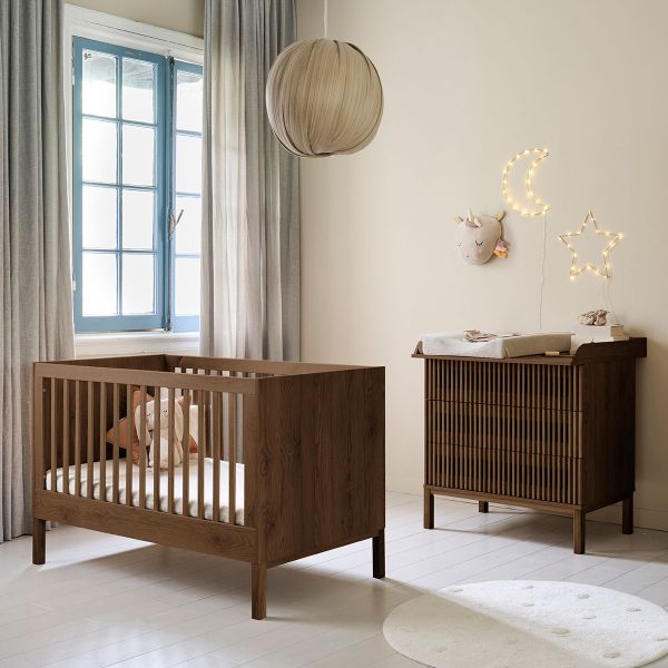 Doorgroei babykamer «Japandi» 2-delig | Meegroeibed en commode | Wenge