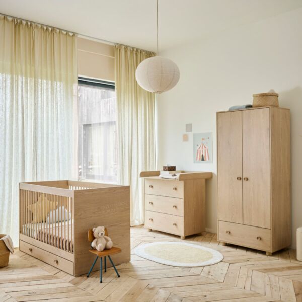 Doorgroei babykamer «Chêne» 3-delig | Meegroeibed, commode en kast