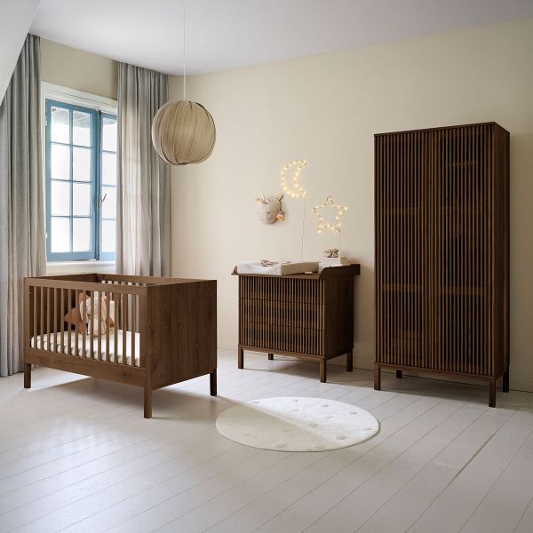 Doorgroei babykamer «Japandi» 3-delig | Meegroeibed, commode en kast | Wenge