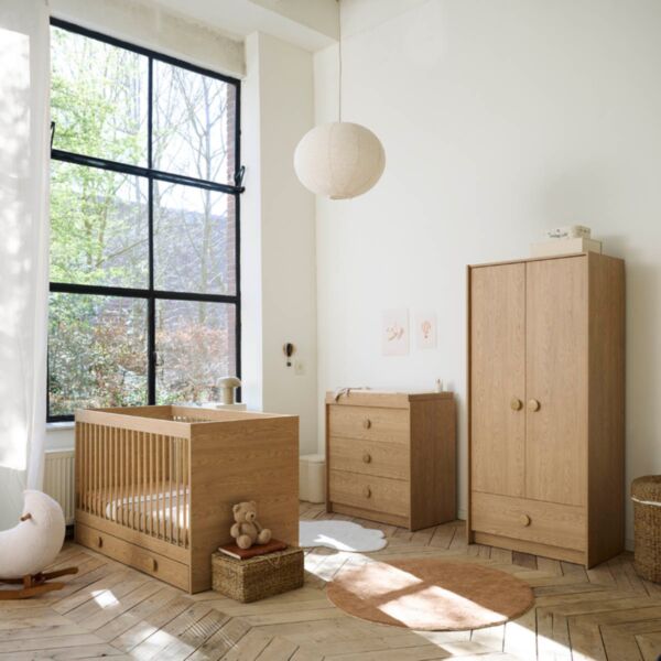 Doorgroei babykamer «Rétro» 3-delig | Meegroeibed, commode en kast