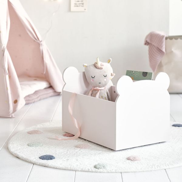 Houten speelgoedkist / boekenkist met wieltjes «Ted» | roze