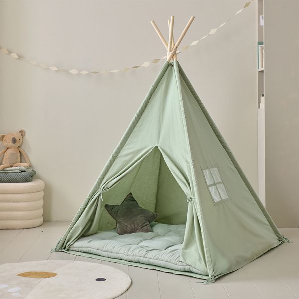 Tipi tent in groen 158 cm hoog van katoen en grenenhout van Petite Amélie