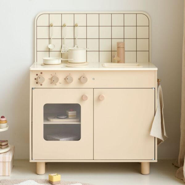 Houten speelkeuken «Biscuit» | Inclusief 6 accessoires | Beige