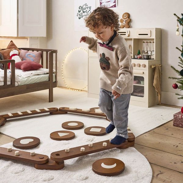 Houten evenwichtsbalk en balanceerstenen «Noyer» | Bruin