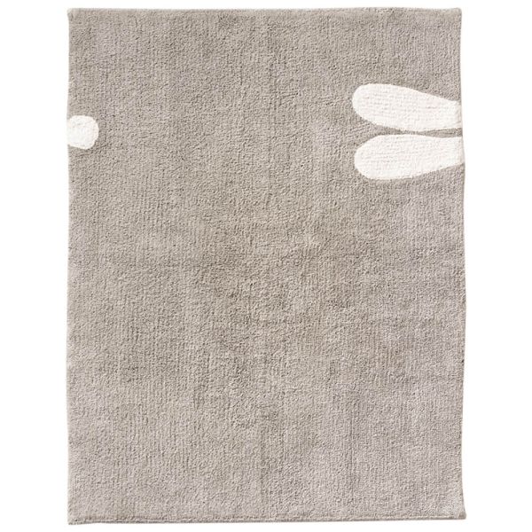 Vloerkleed voor de kinderkamer rechthoekig in zachte grijze kleur met witte konijnenoortjes | Petite Amélie | Made by a Mum
