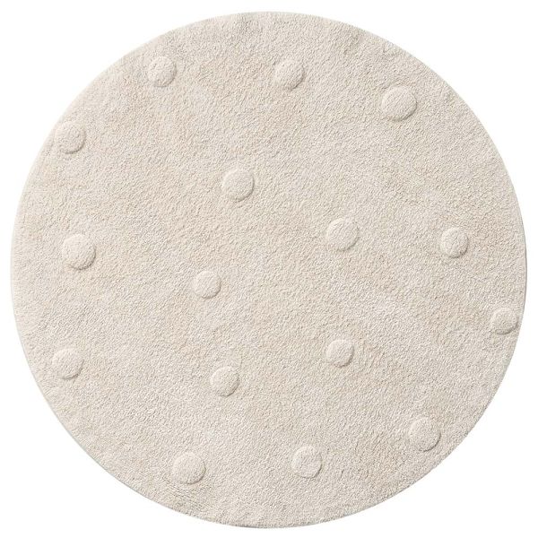 Vloerkleed rond naturel met stippen 110x110cm katoen van Petite Amélie