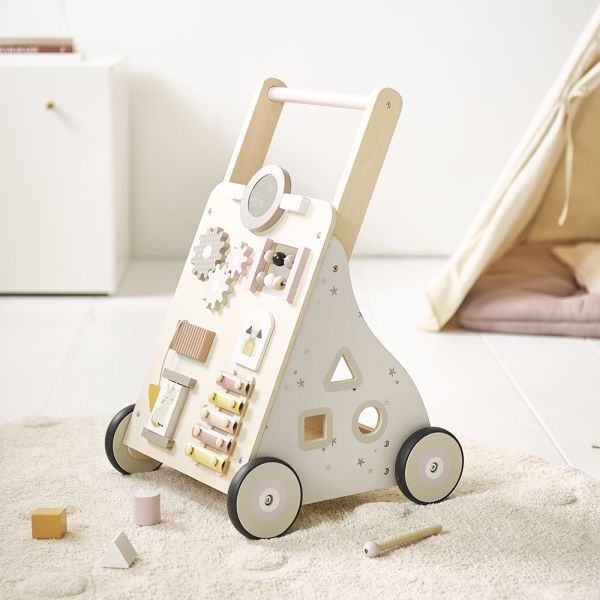 wooden baby walker lara with interactive elements petite amelie