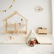 TupTam Baby Speelmat Kinderen Speelmat Gewatteerd XXL Peuterdeken 120 x 120 cm Babykamer Slaapdeken, Safari Schommel Beige