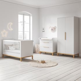 BABYKAMER «SOIE» 3-DELIG | LEDIKANT, COMMODE EN KAST | WIT