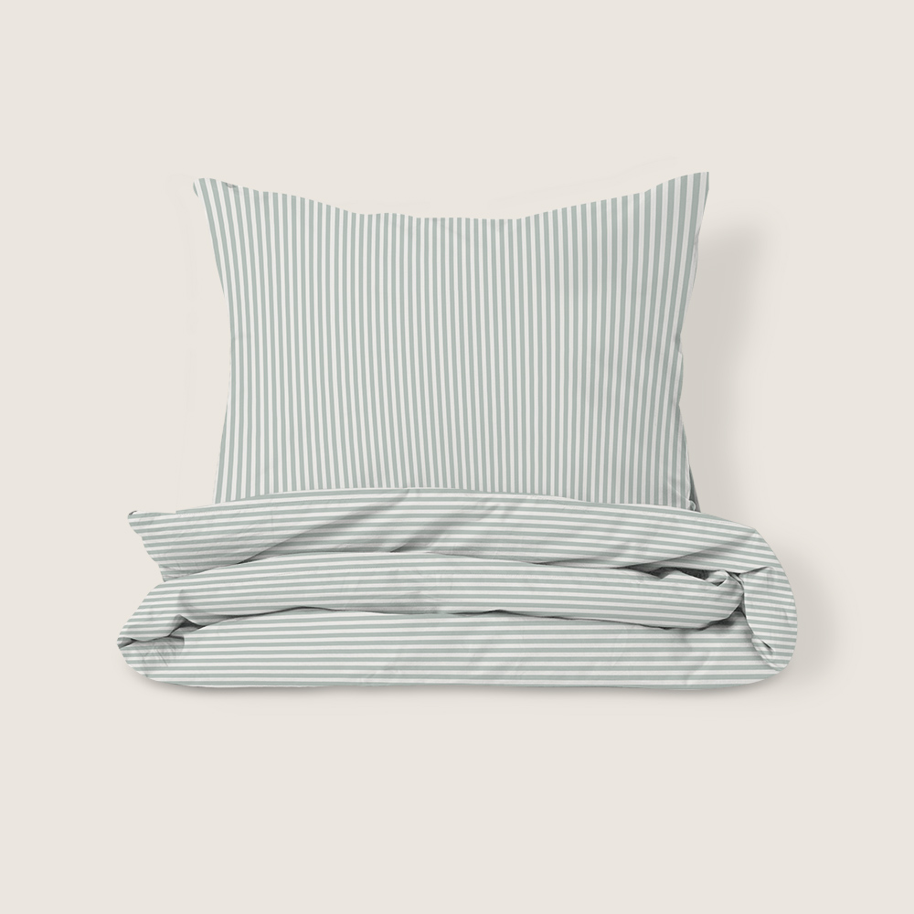 DEKBEDOVERTREKSET 120 X 150 CM «STRIPED» | OFF WHITE EN GROEN