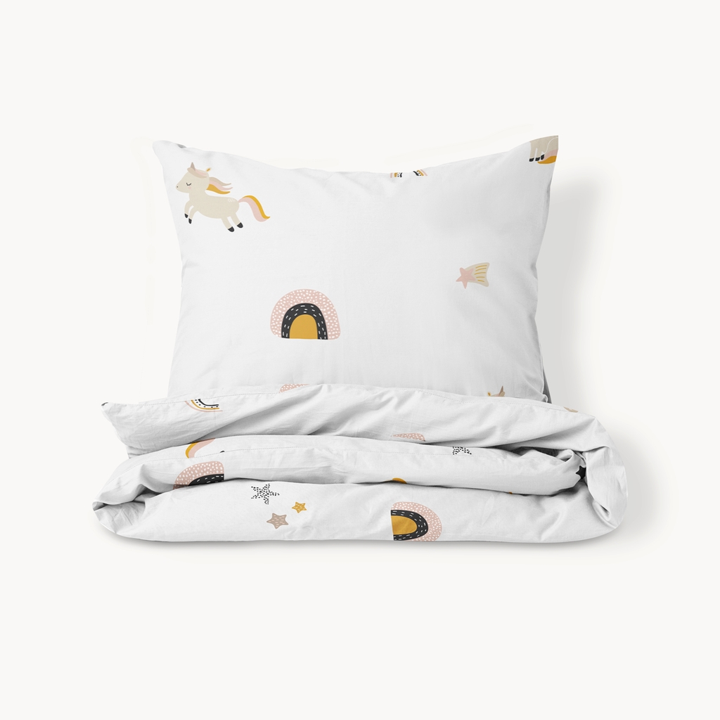 Biologisch dekbedovertrekset unicorn «Lara» 140x200cm, incl. kussenhoes | wit 