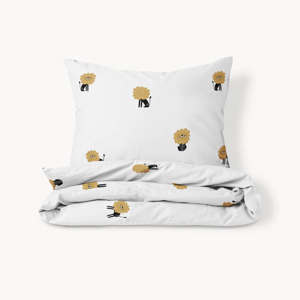 Dekbedovertrek peuterbed leeuw, incl. kussenhoes «Leo» | Organisch | 120x150cm | Wit