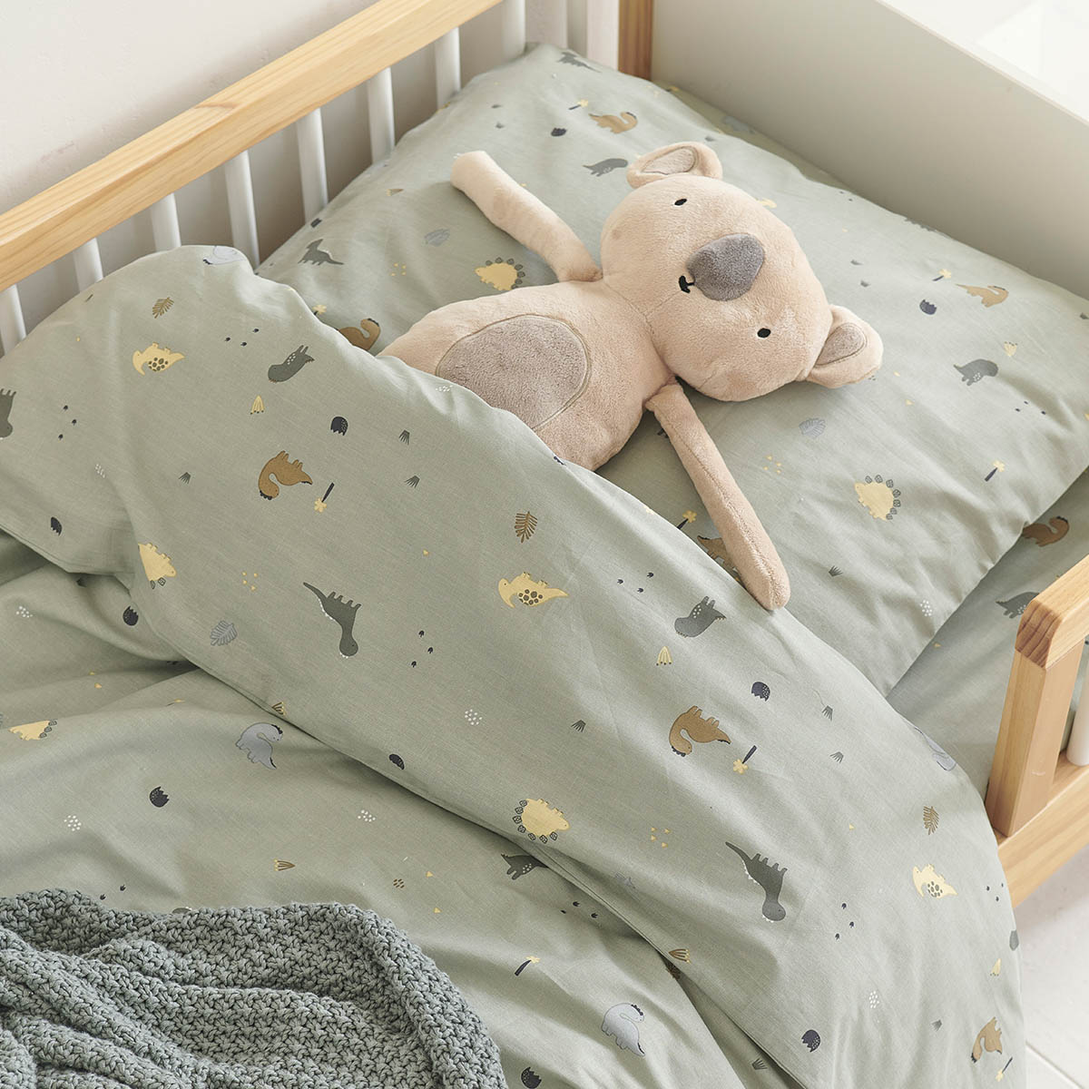 HOUSSE DE COUETTE ENFANT 120x150 «DINO» | GRIS VERT
