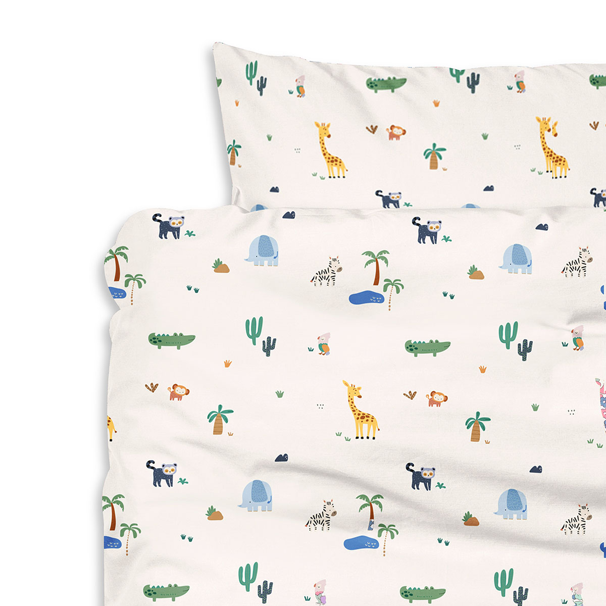 CÔTE DECO Beddengoed olifant 140 x 200 cm voor kinderen - dekbedovertrek olifant in de savanne 1 kussensloop 63 x 63 cm gewatteerde oren - thema savanne dieren van microvezel