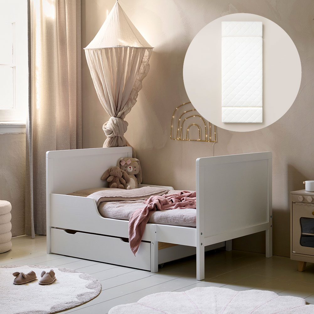 Extendable toddler bed grows with child from toddler years through early childhood